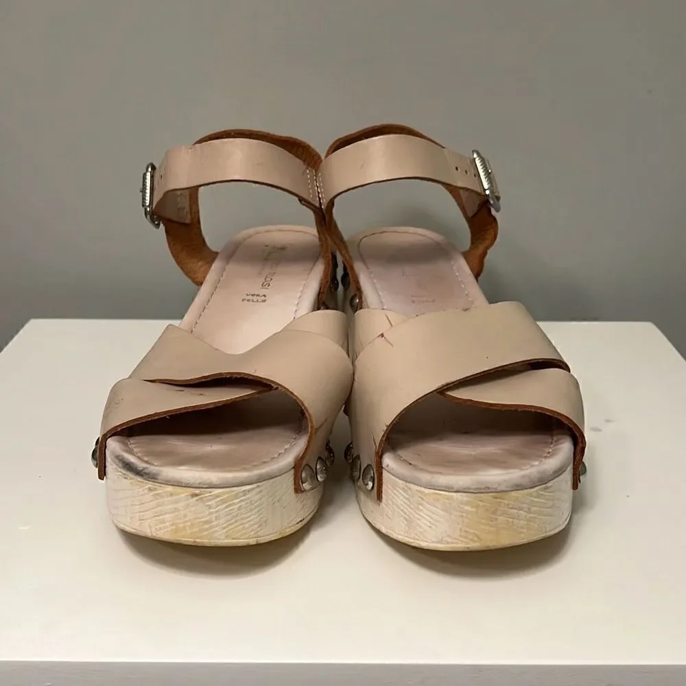 Sandro Rosi Women's Beige Studded Platform Heels Crossover  Sandals Size 39